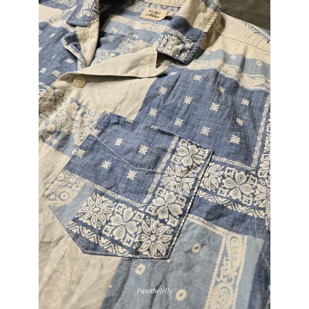 Men's Blue Patchwork Casual Button Down Shirt - image 2